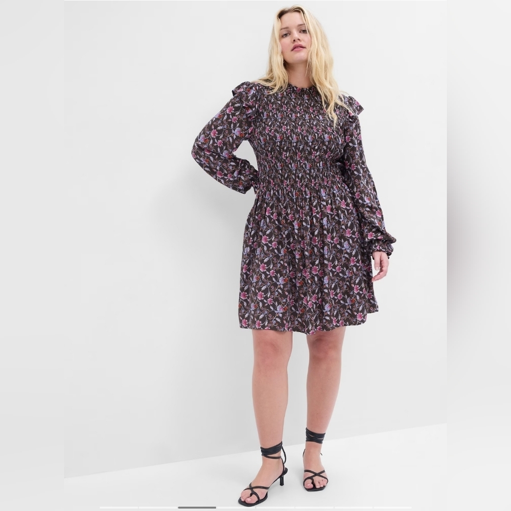 Gap Factory Smocked Ruffle Mini Dress Size L purple floral